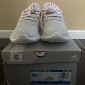 NEW!! Adidas Cloudfoam Pure 2.0 Kids Size 3.5 Pink and Grey Running Shoes